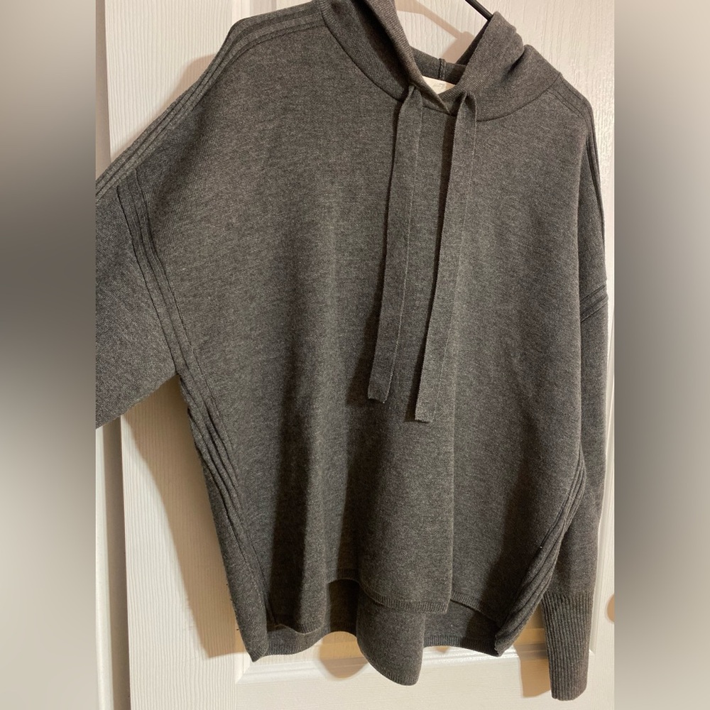 NWOT 7 For All Mankind Cashmere Blend Grey Knit Drawstring Sweater Hoodie XL - Picture 3 of 12